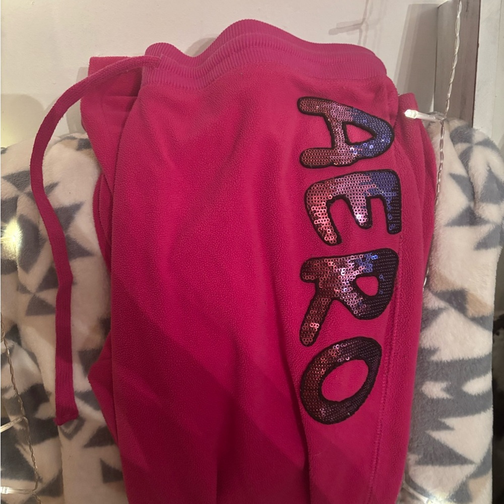 Aero Pink Sequin Logo Sweatpants